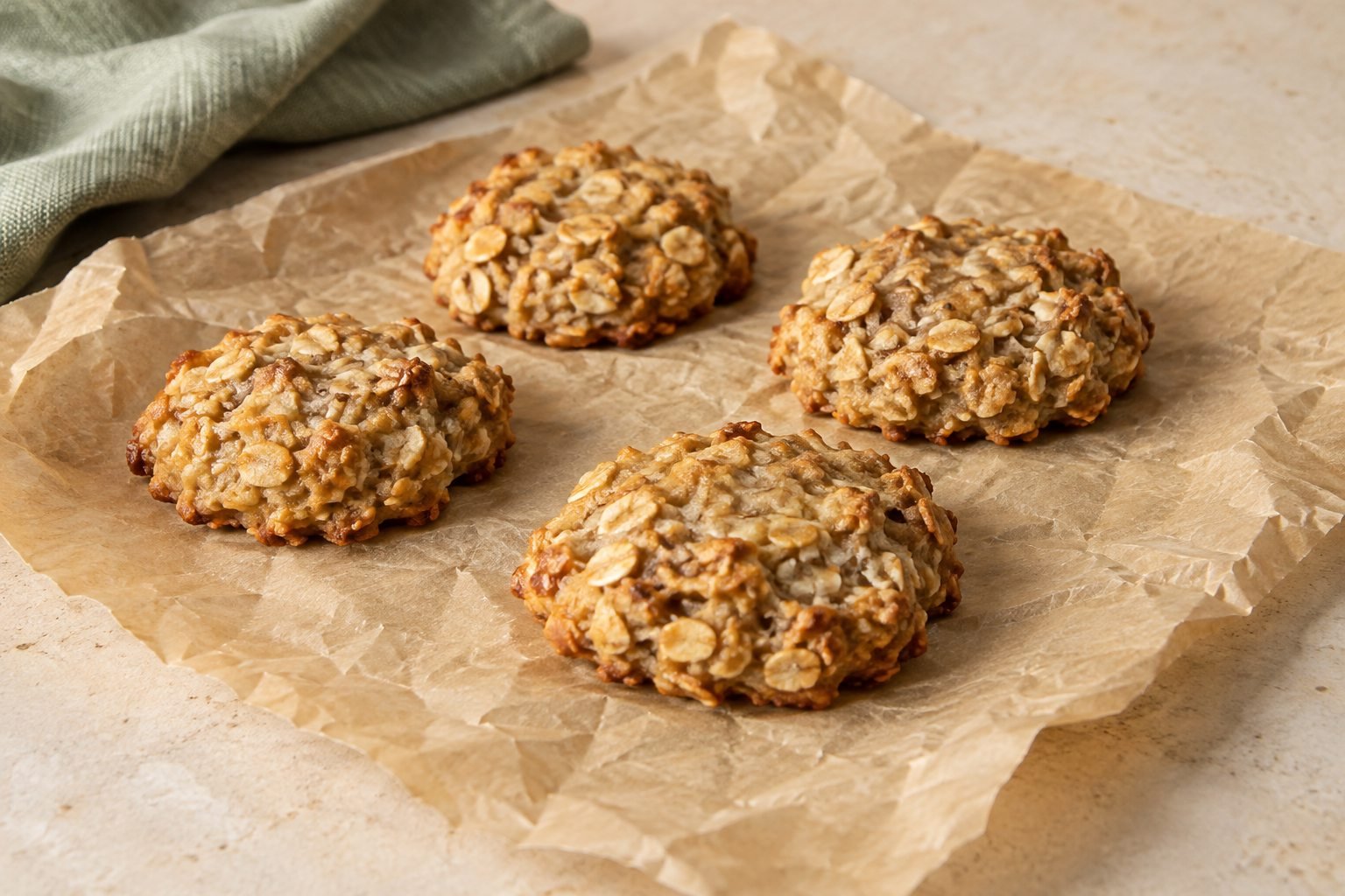 Banana oat cookies on parchment