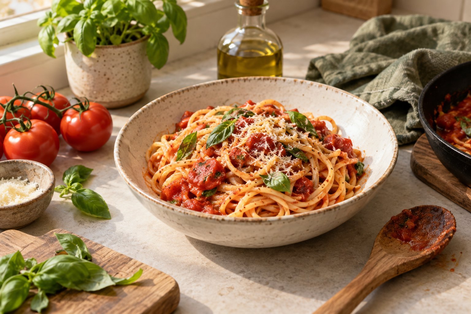 A bowl of simple tomato pasta